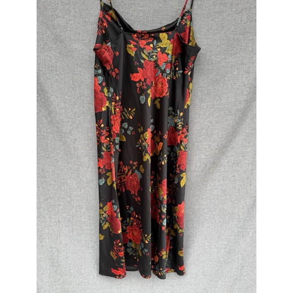Sara Michelle Cowlneck Satin Slip Dress Sz Large Dark Romantic Red Rose Floral - Picture 6 of 7